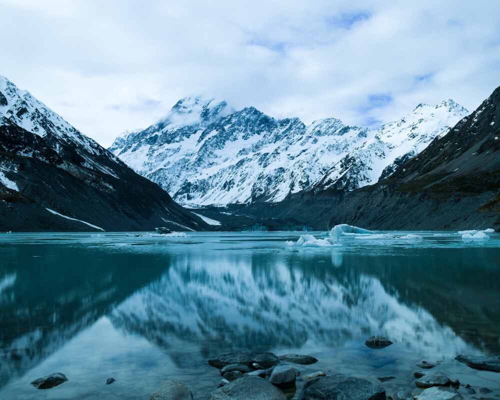 crystal-clear peak reflected in a Gokyo lake