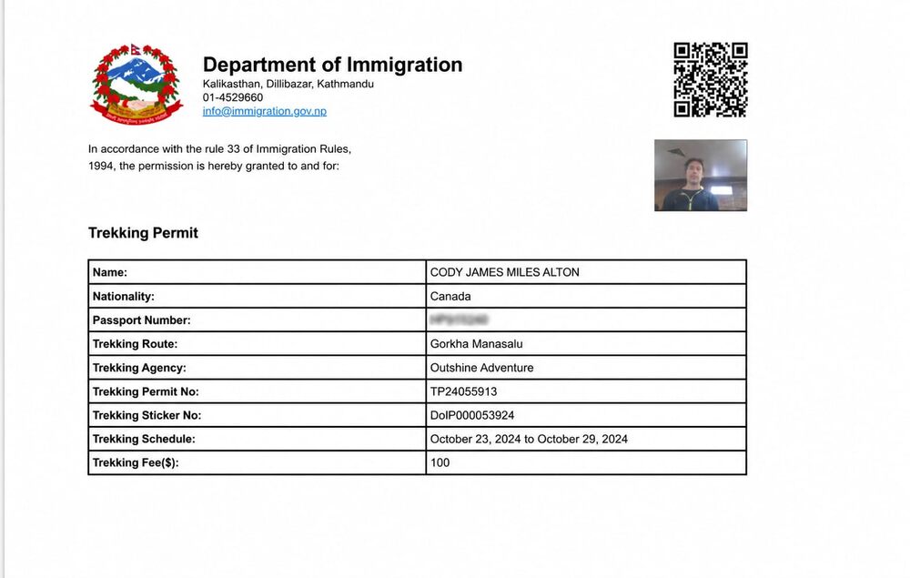 Manaslu Circuit Permit