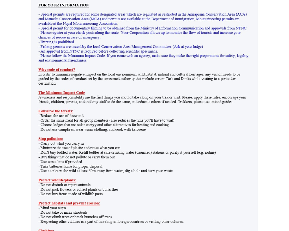Trekking Code of Conduct and Information